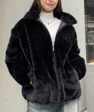 SIMMP. シンプ Fur Jacket ロゴ刺繍ファージャケット ブラックL備考
