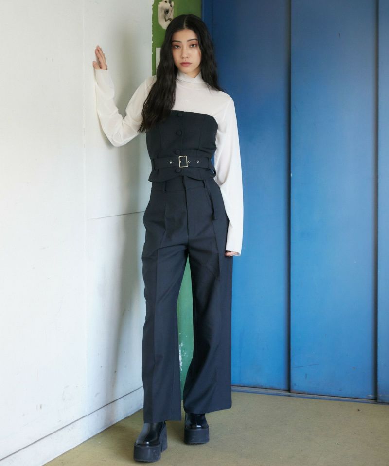 黒、バックリボンスリット、短めパンツサイズ40 ESTNATION / サイドジップバックスリットパンツ｜ESTNATION