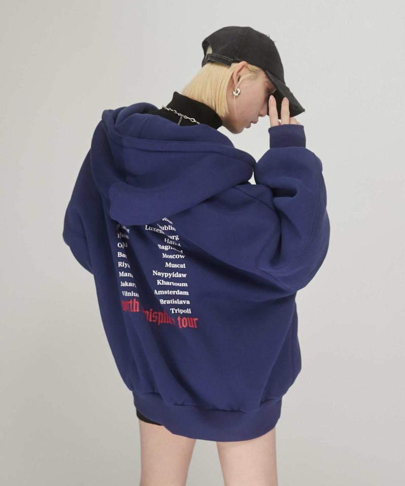 ENVYMアンビー バック刺繍 ビックシルエット ジップ パーカー ENVYM パーカー バック刺繍 ビックシルエット ジップ レディース