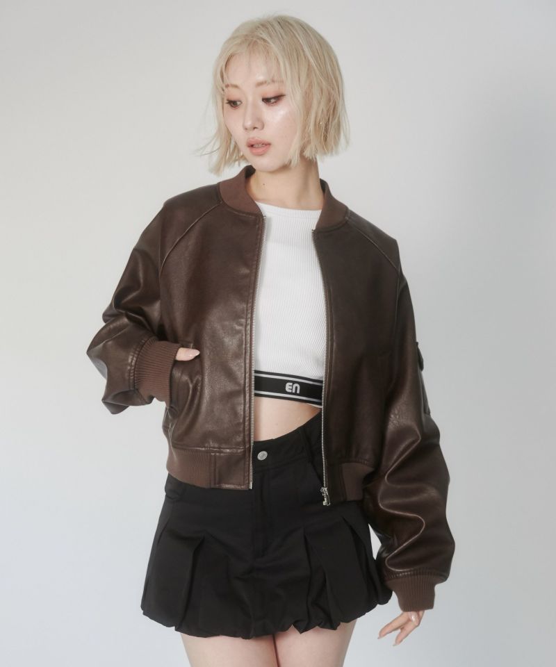 レザーショートブルゾン | レディスファッション ENVYM（アンビー