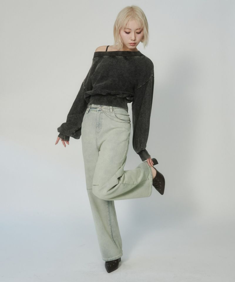 juemi ピグメント　オフショル　スウェット 美品 juemi オフショルピグメントスウェット クロップド丈