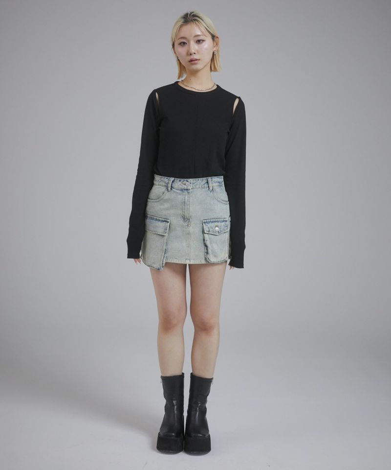 ノースリーブ 黒 リブ編み カットアウトトップス セール】【LVEU.】カットアウトノースリーブトップス / トップス
