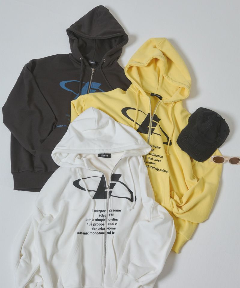 ENVYM パーカー ENVYM パーカー フロントプリント オーバーサイズ ジップ
