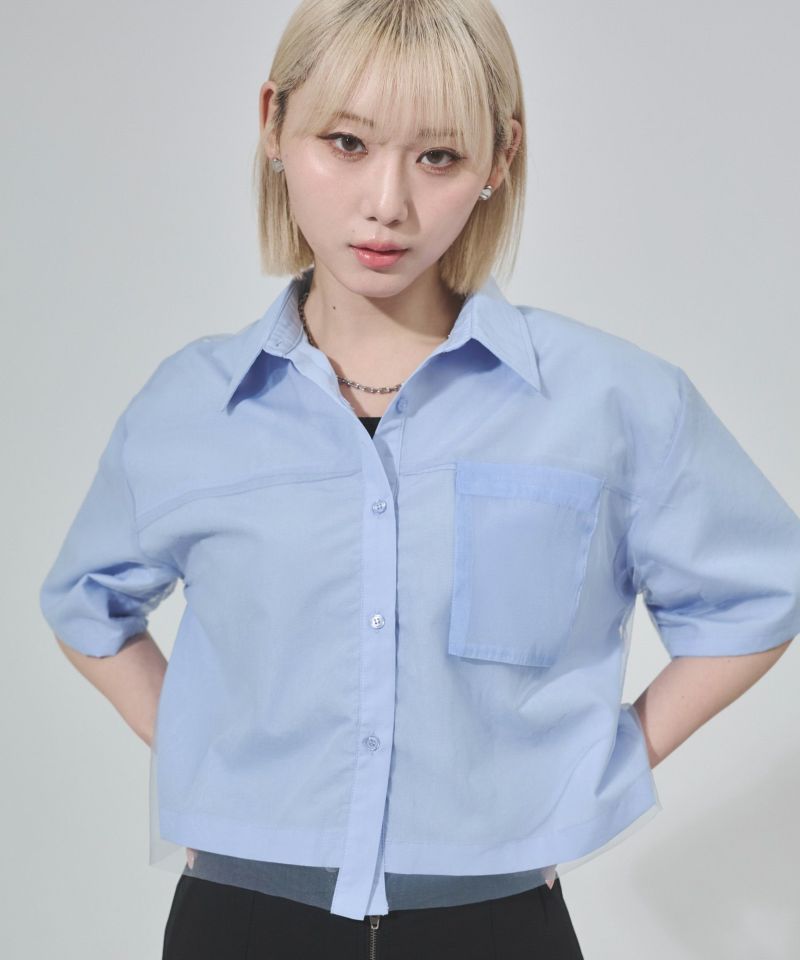 Bibiy チュール半袖シャツ　ブラウス TOPS｜Bibiy.