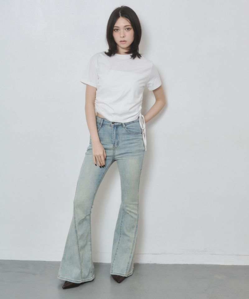 ENVYM スウィッチングストレッチフレアデニムパンツ セール】スウィッチングストレッチフレアデニムパンツ（デニム