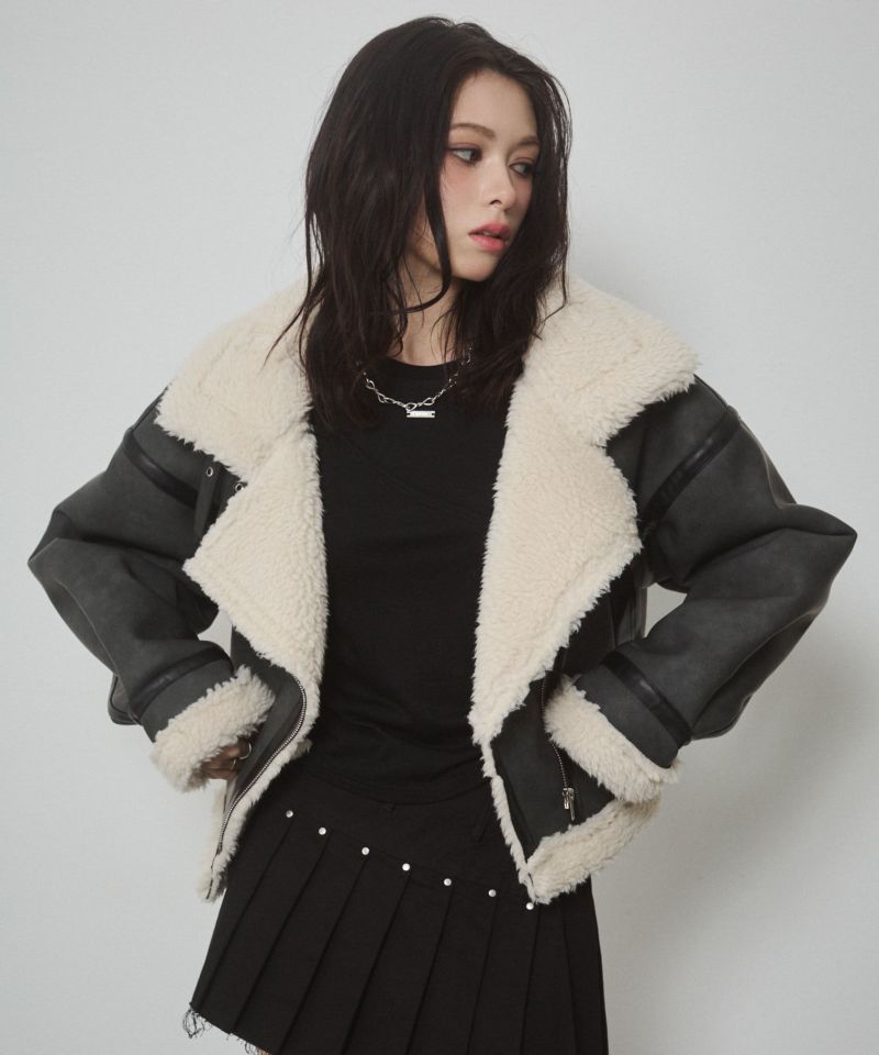 ヴィンテージ 美品 オーストラリア製 ムートンジャケット ボア M～L相当 オーストラリア産ムートン×ホースハイドレザー 熊ジャン☆ホワイト