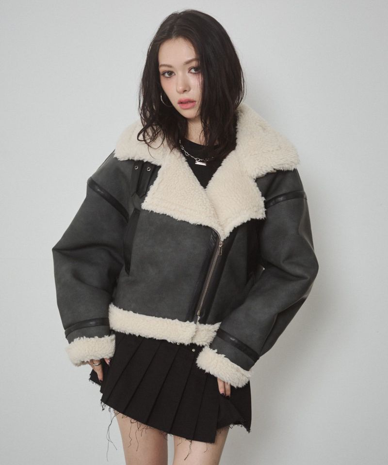 パイピングボアショートムートンジャケット | レディスファッション