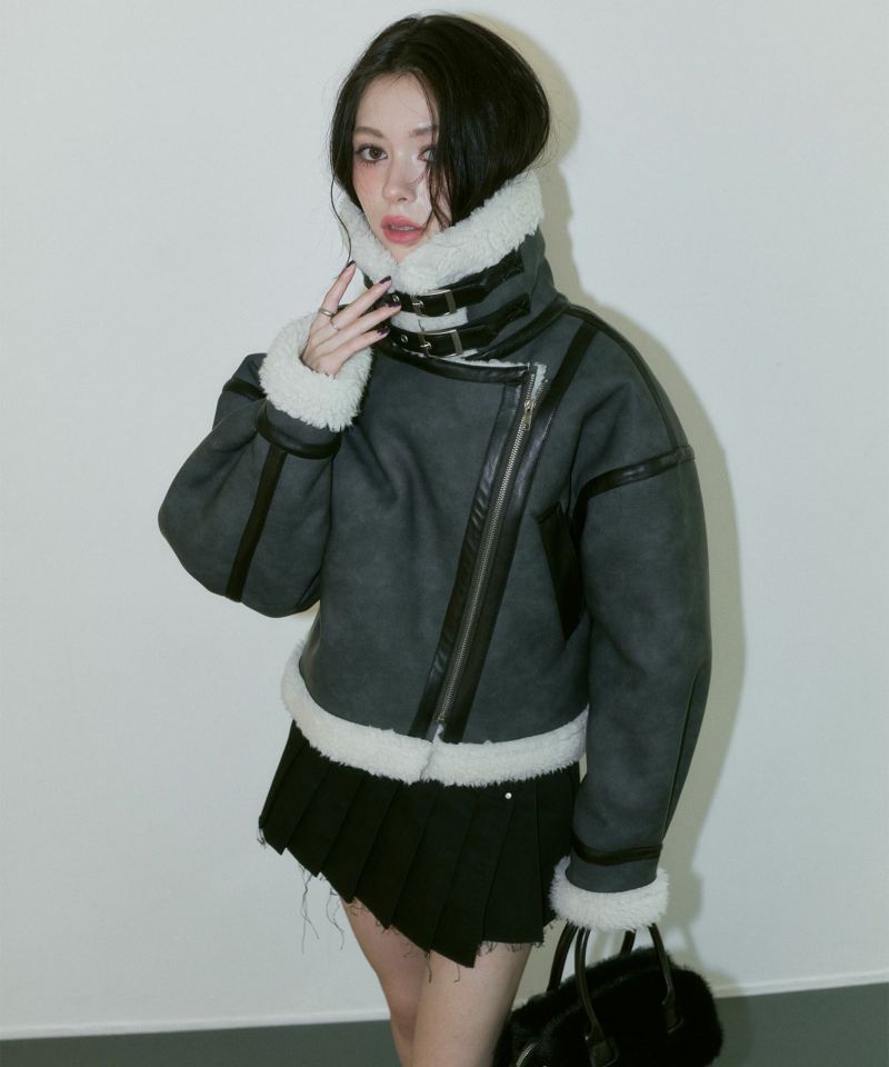 ヴィンテージ 美品 オーストラリア製 ムートンジャケット ボア M～L相当 セール】【Alfred Alex】ヴィンテージ加工 B-3 ハイネック ダブル